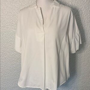 Madewell Cream Short Sleeve Split-Neck Blouse